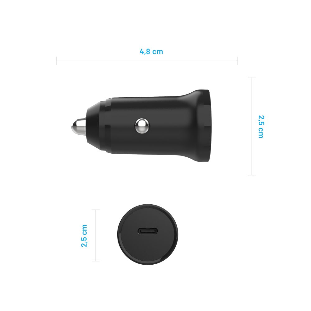 Bil laddare Fixed, 30W, 3A, 1 x USB-C, Svart