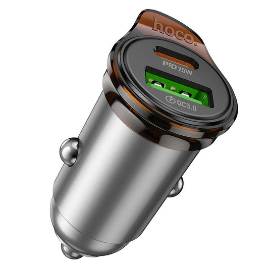 Bil laddare HOCO NZ16A, 43W, 3A, 1 x USB-A - 1 x USB-C, Grå