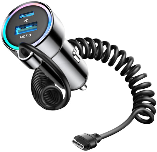 Bil laddare med USB-C kabel Joyroom JR-CL07, 72W, 3A, 1 x USB-A - 1 x USB-C, Svart