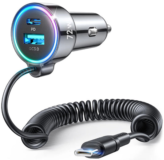 Bil laddare med USB-C kabel Joyroom JR-CL07, 72W, 3A, 1 x USB-A - 1 x USB-C, Svart
