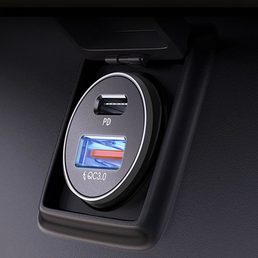 Lisen Car Charger, 36W, 3A, 1 x USB-A - 1 x USB-C, Set of 2 pieces, Black YL0223080038