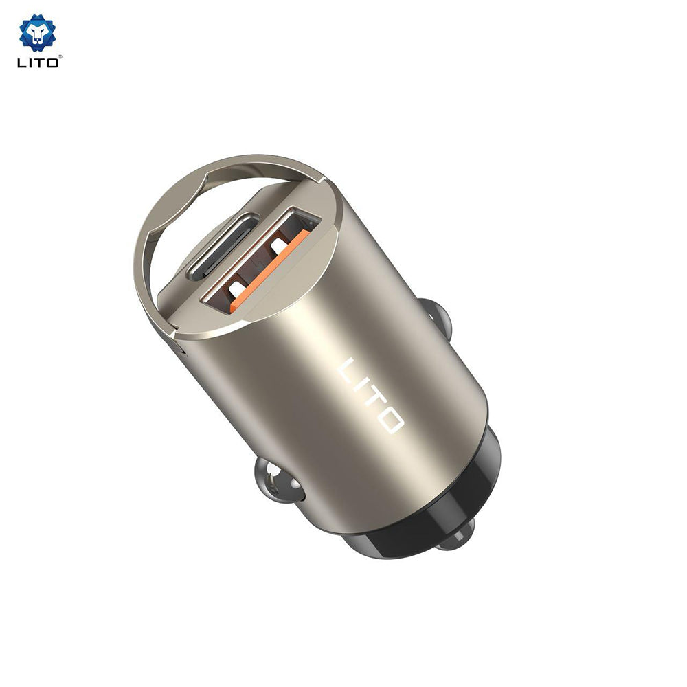 Bil laddare Lito IN-C03, 30W, 3A, 1 x USB-A - 1 x USB-C, Grå