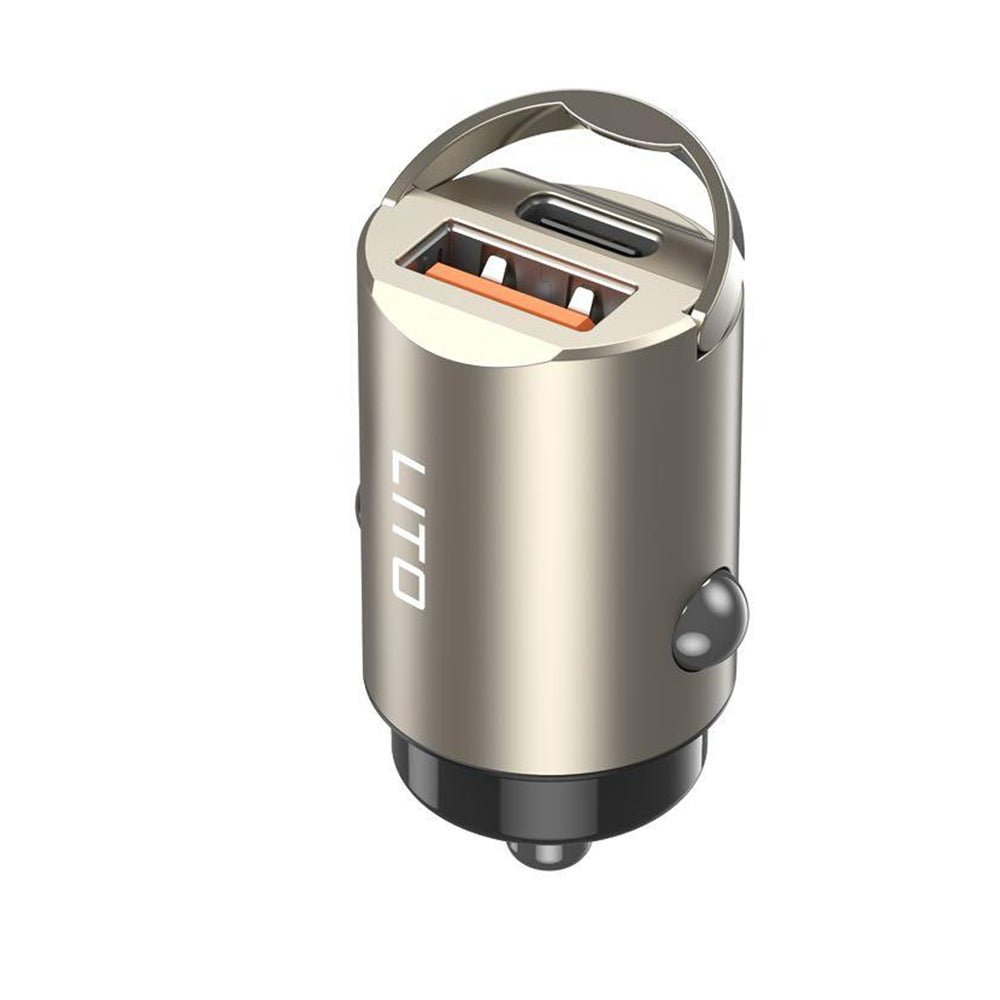 Bil laddare Lito IN-C03, 30W, 3A, 1 x USB-A - 1 x USB-C, Grå