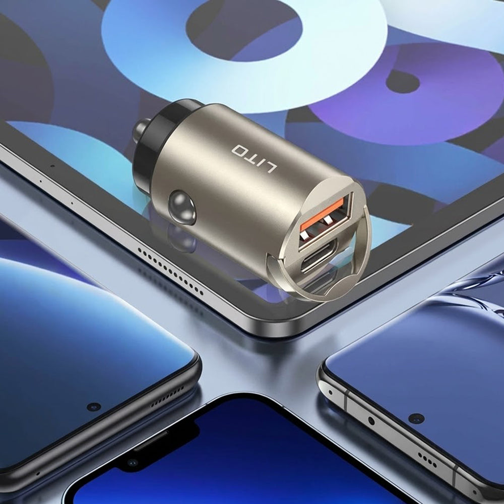 Bil laddare Lito IN-C03, 30W, 3A, 1 x USB-A - 1 x USB-C, Svart