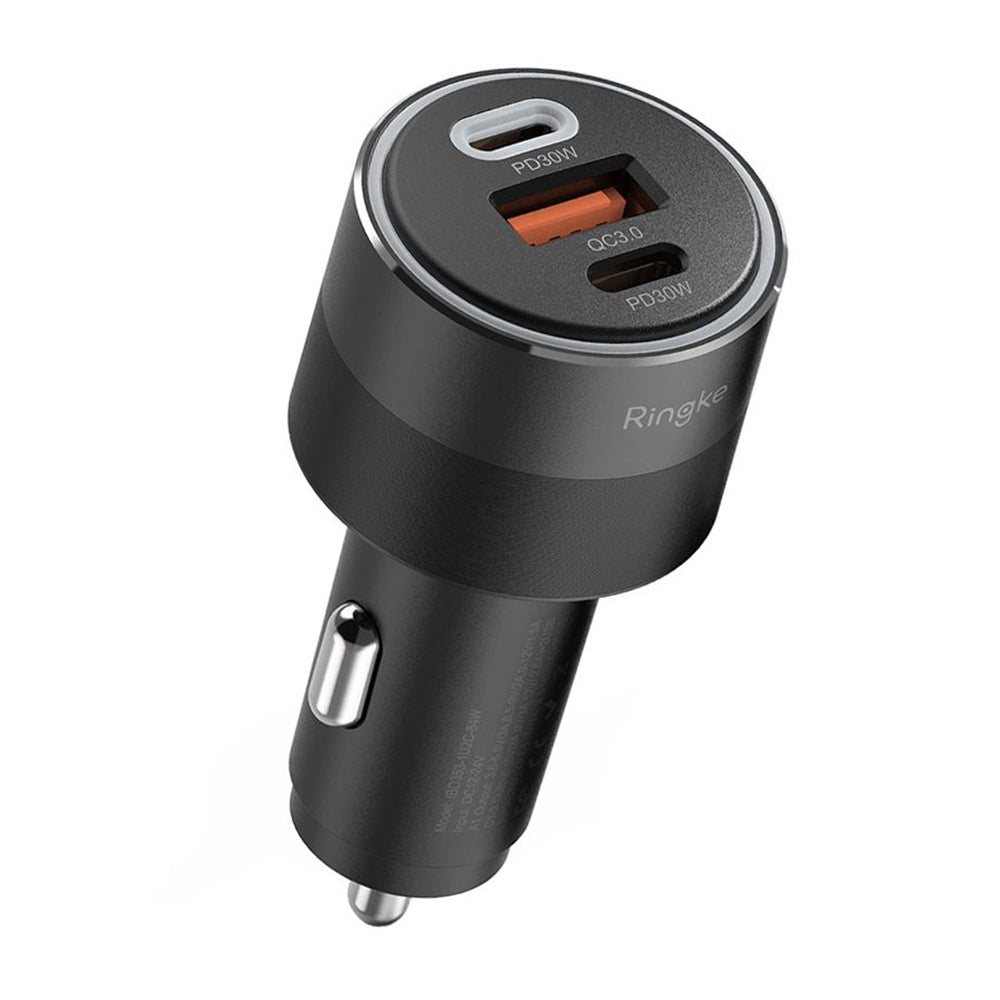 Bil laddare Ringke, 30W, 3A, 1 x USB-A - 2 x USB-C, Svart