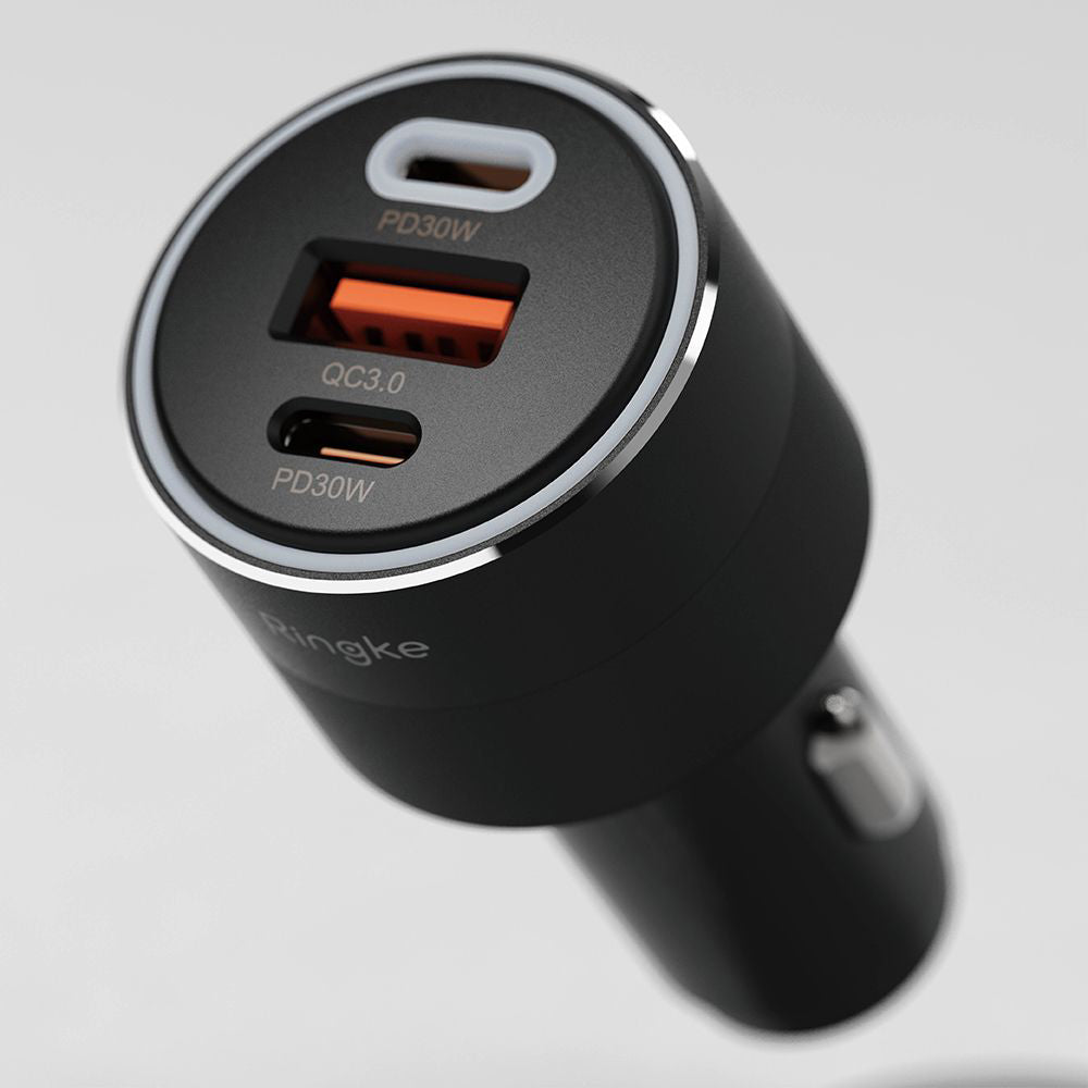 Bil laddare Ringke, 30W, 3A, 1 x USB-A - 2 x USB-C, Svart