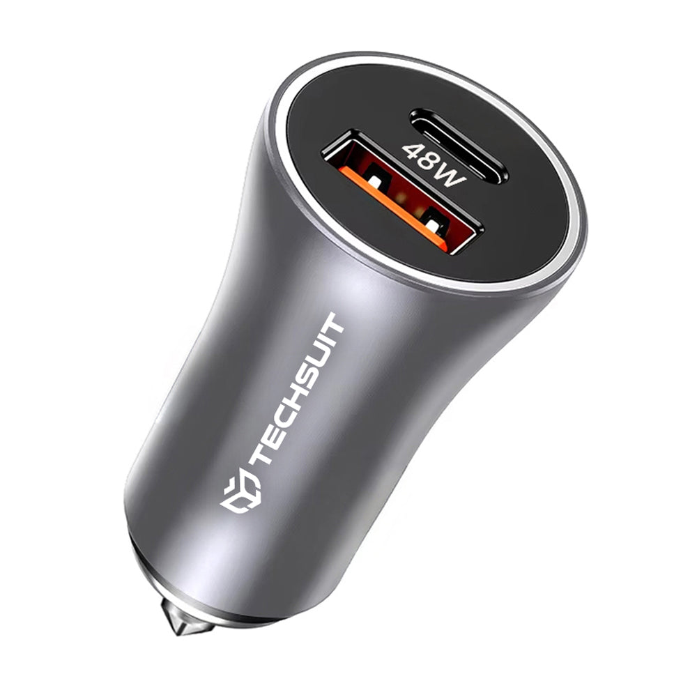 Bil laddare Techsuit C3 RescueVolt, 48W, 3A, 1 x USB-A - 1 x USB-C, Grå