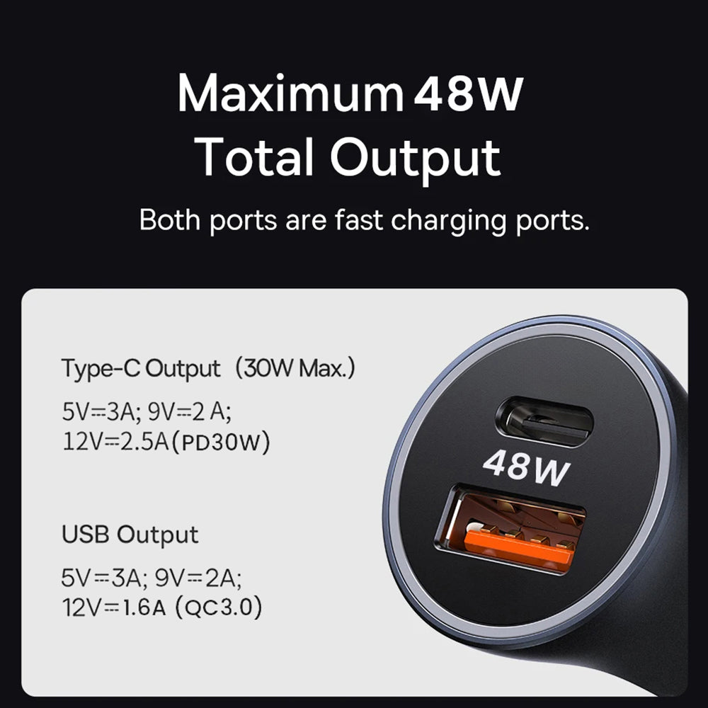 Bil laddare Techsuit C3 RescueVolt, 48W, 3A, 1 x USB-A - 1 x USB-C, Grå