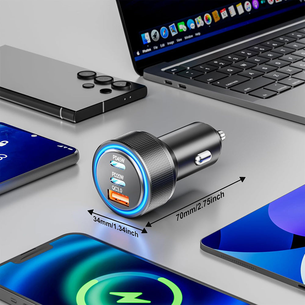 Bil laddare Techsuit C6 DriveBoost, 60W, 3A, 1 x USB-A - 2 x USB-C, Silver