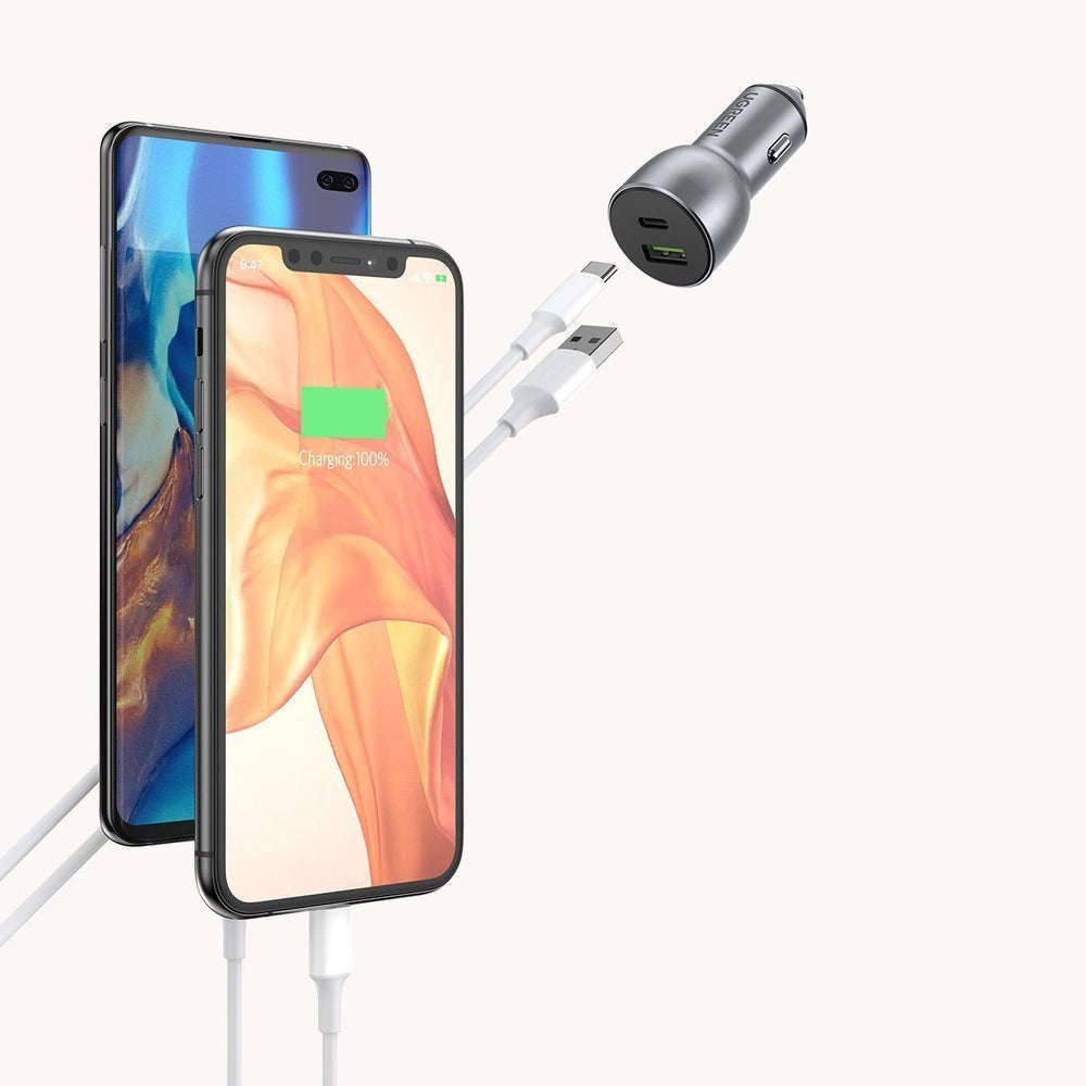 Billaddare UGREEN CD213, 36W, 3A, 1 x USB-A - 1 x USB-C, Grå