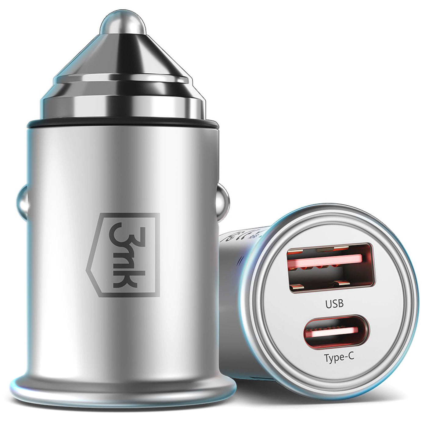 Billaddare 3MK HyperCharger, 30W, 5A, 1 x USB-A - 1 x USB-C, Silver