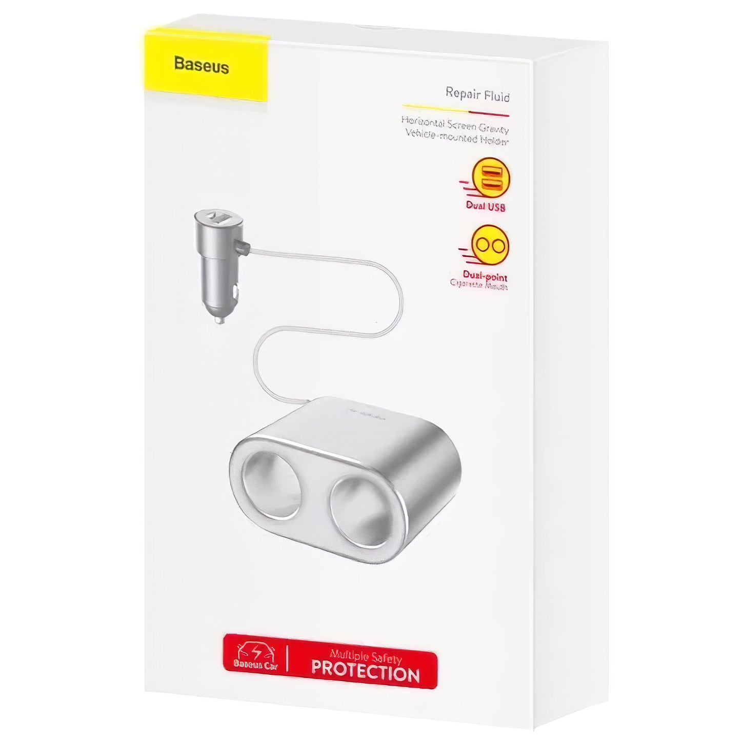 Baseus högeffektiv billaddare, 95W, 2,1A, 2 x förlängning för cigarettändare - 2 x USB-A, silver CRDYQ-0S