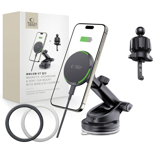 Trådlös billaddare Tech-Protect MM15W-V7 QI2, 15W, 1,67A, svart
