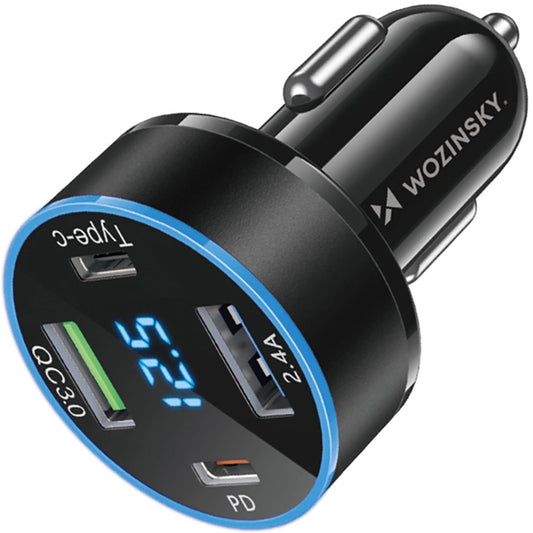 Billaddare WZK WDCCB, 50W, 3A, 2 x USB-A - 2 x USB-C, Svart