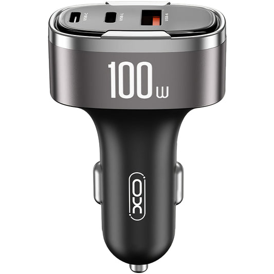 Bil laddare XO Design CC61, 100W, 3A, 1 x Lightning - 1 x USB-A - 1 x USB-C, Grå