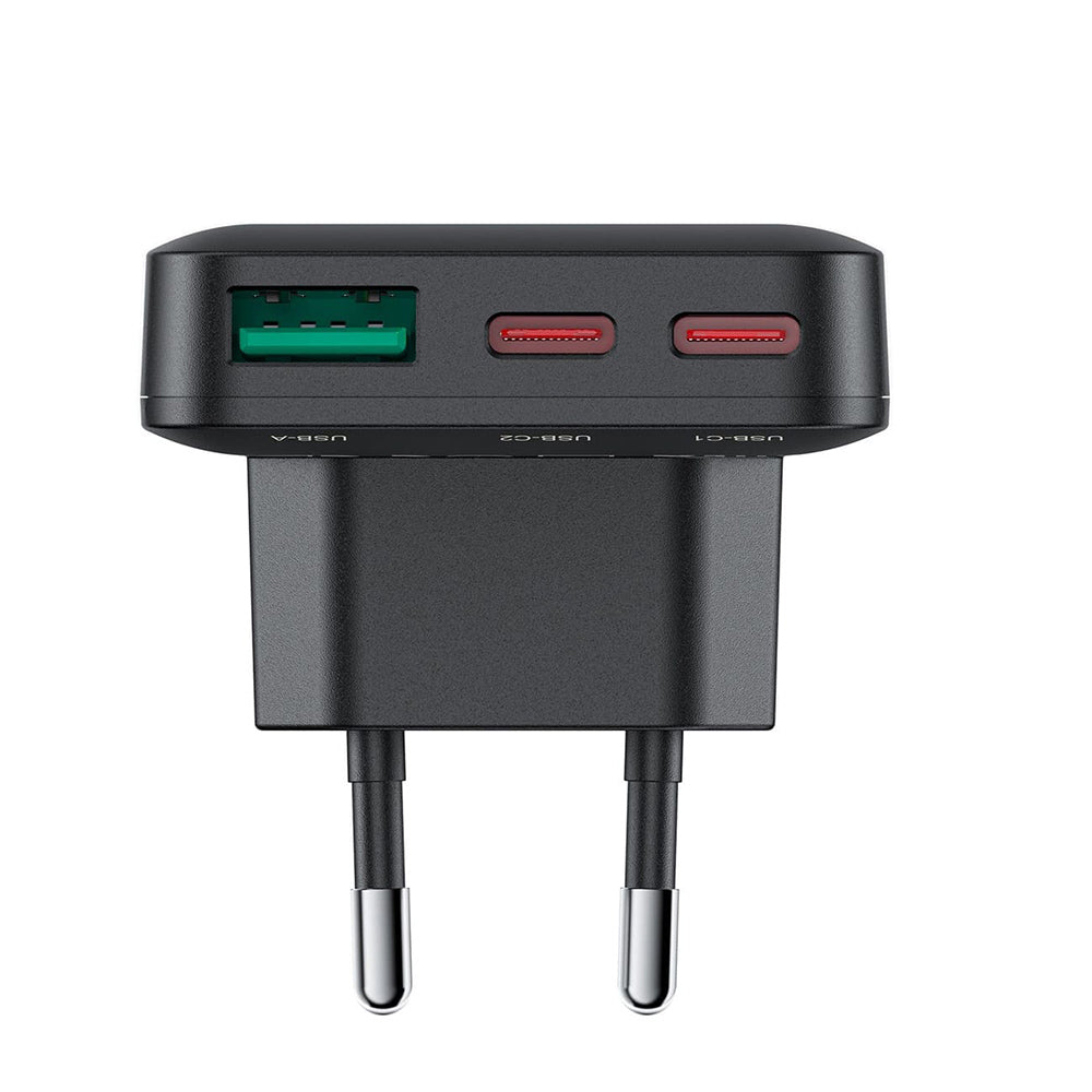 Nätverksladdare Acefast A100, 65W, 3.25A, 1 x USB-A - 2 x USB-C, Svart