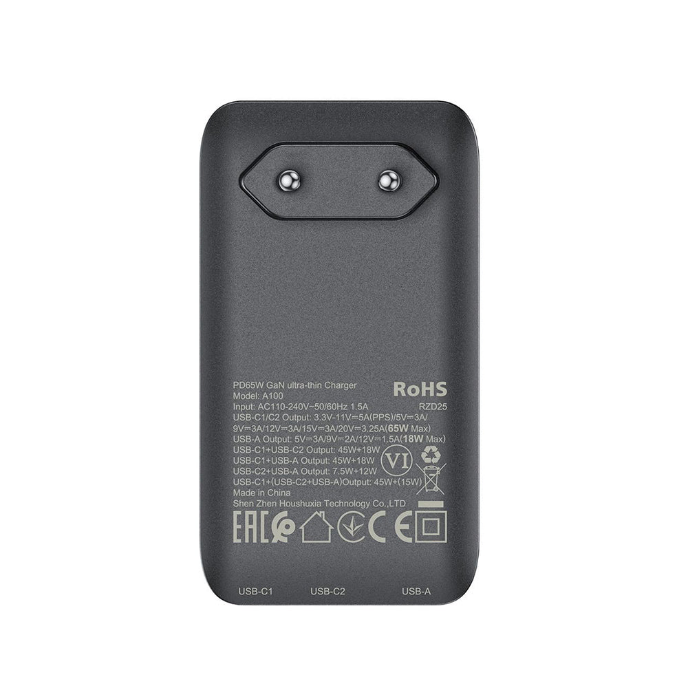 Nätverksladdare Acefast A100, 65W, 3.25A, 1 x USB-A - 2 x USB-C, Svart