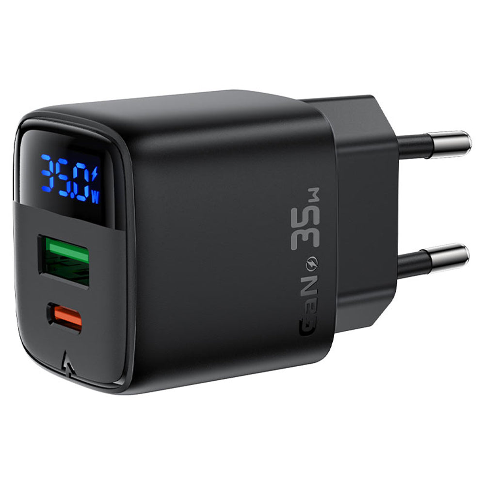 Nätverksladdare Acefast A116 Display, 35W, 3A, 1 x USB-A - 1 x USB-C, Svart