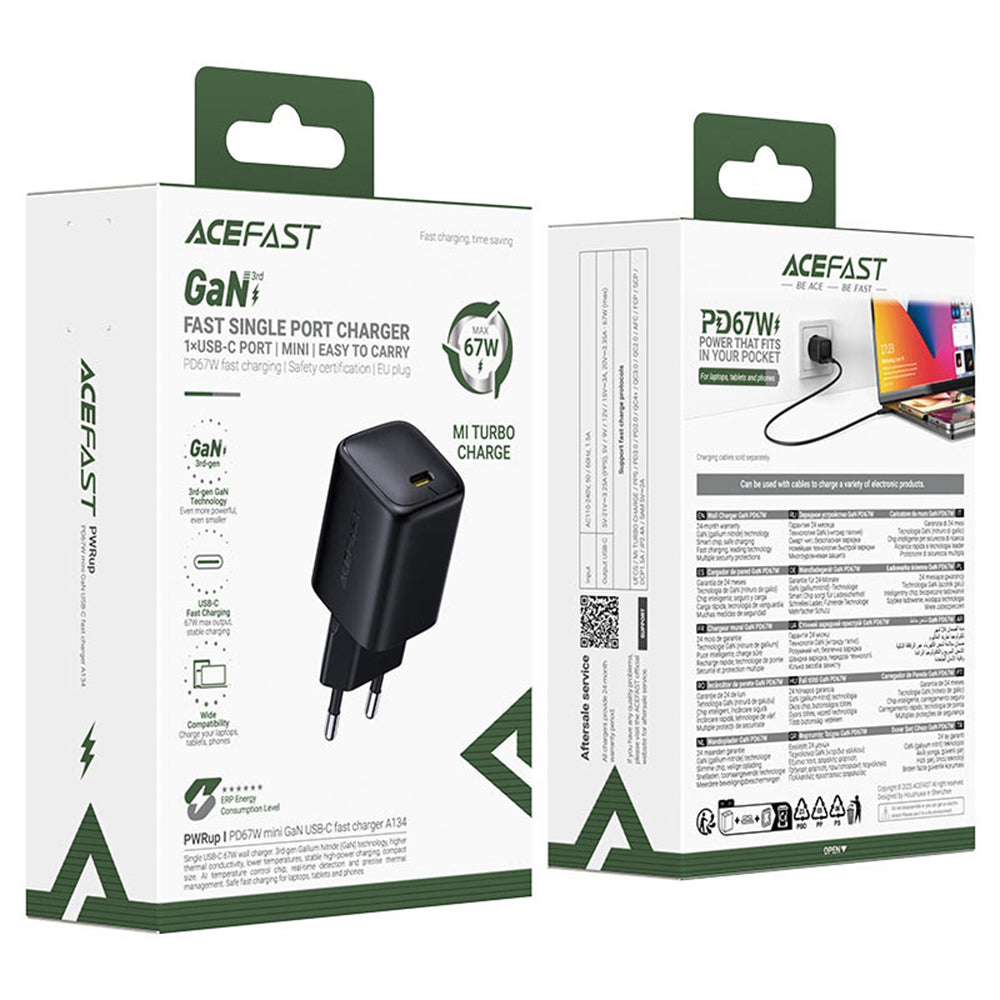 Acefast A134 Network Charger, 67W, 3.35A, 1 x USB-C, Black