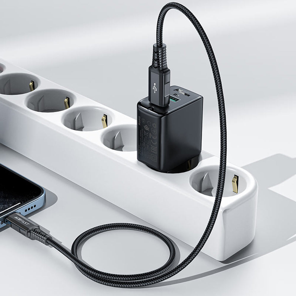 Nätverksladdare Acefast A33, 18W, 3A, 2 x USB-A, Svart