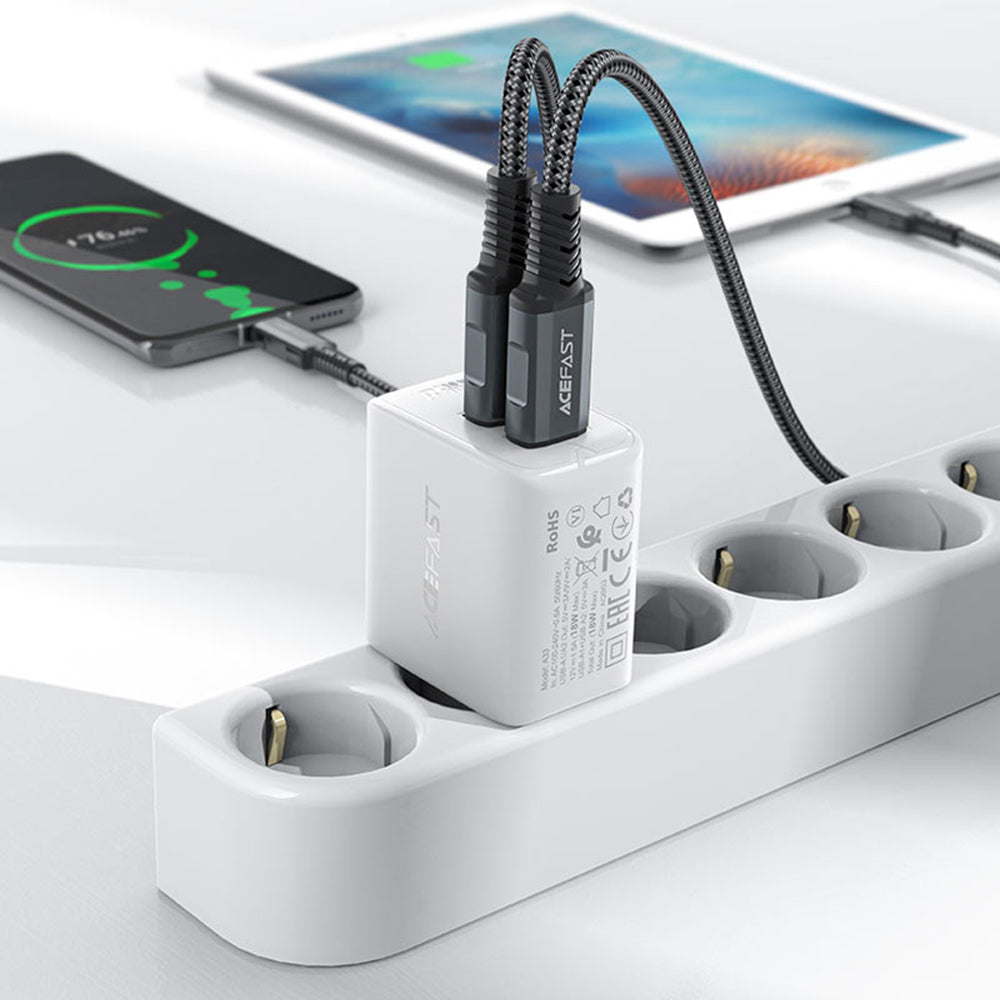 Nätverksladdare Acefast A33, 18W, 3A, 2 x USB-A, Svart