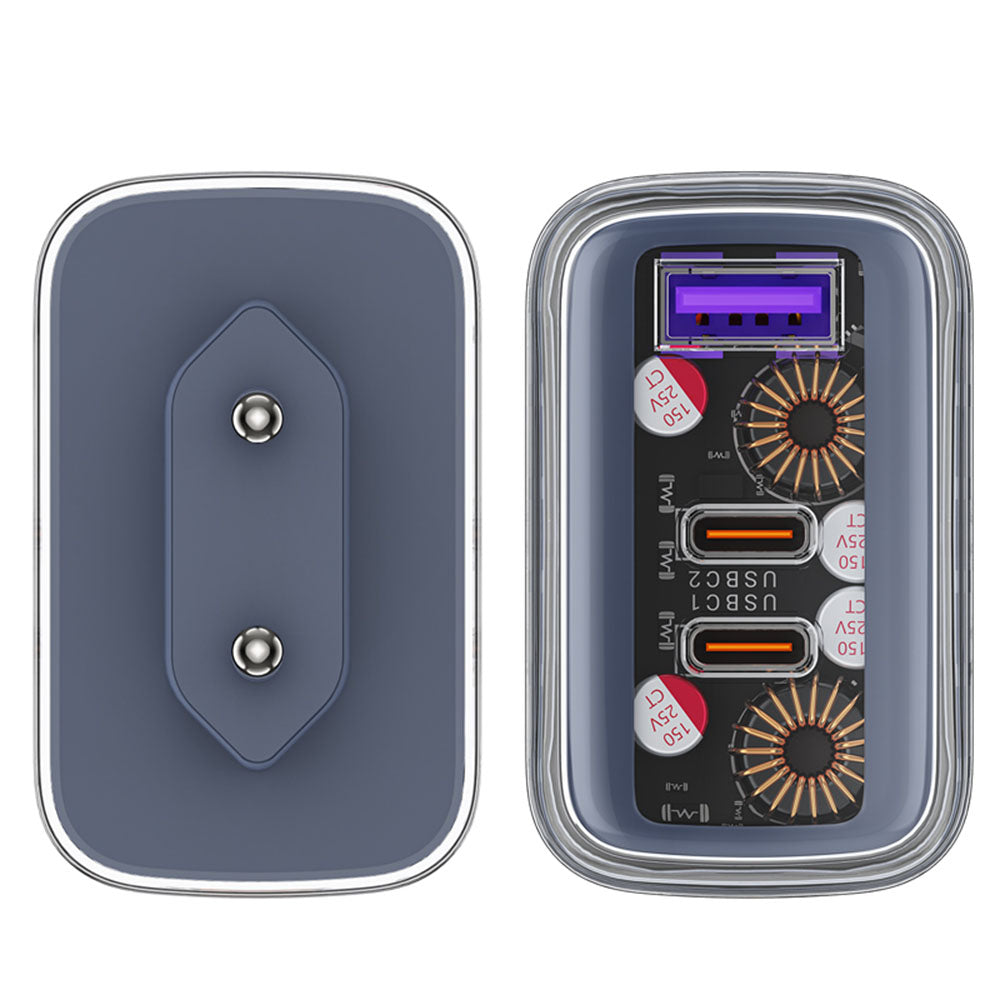 Acefast A45 Exploration Nätverksladdare, 65W, 3.25A, 1 x USB-A - 2 x USB-C, Grå