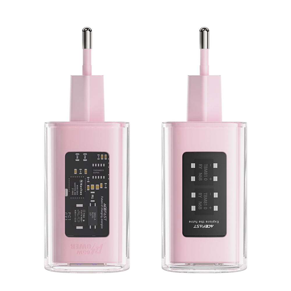 Nätverksladdare Acefast A45 Exploration, 65W, 3.25A, 1 x USB-A - 2 x USB-C, Rosa