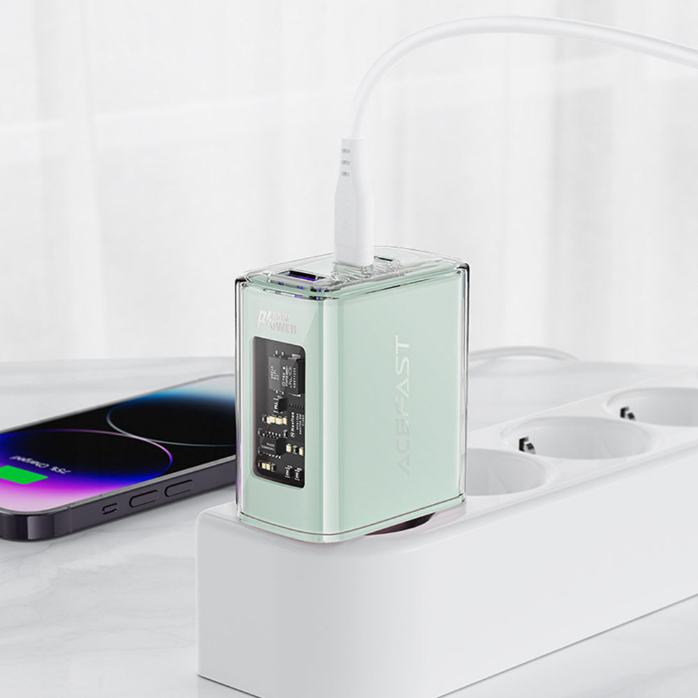Acefast A45 Exploration Network Charger, 65W, 3.25A, 1 x USB-A - 2 x USB-C, Green