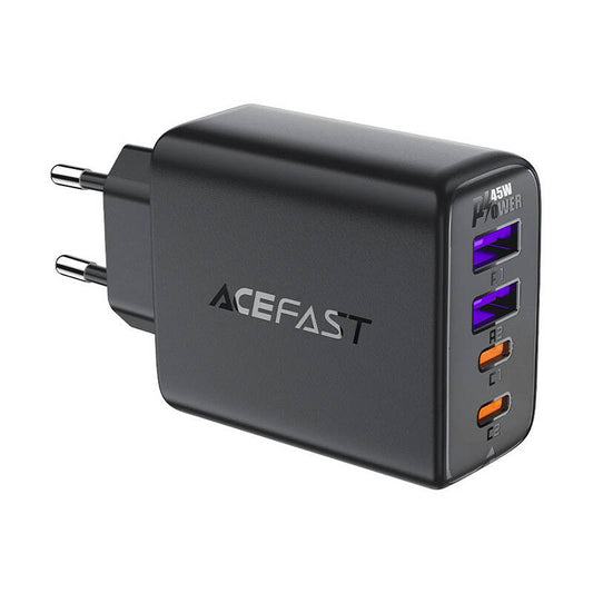 Nätverksladdare Acefast A61, 45W, 3A, 2 x USB-A - 2 x USB-C, Svart