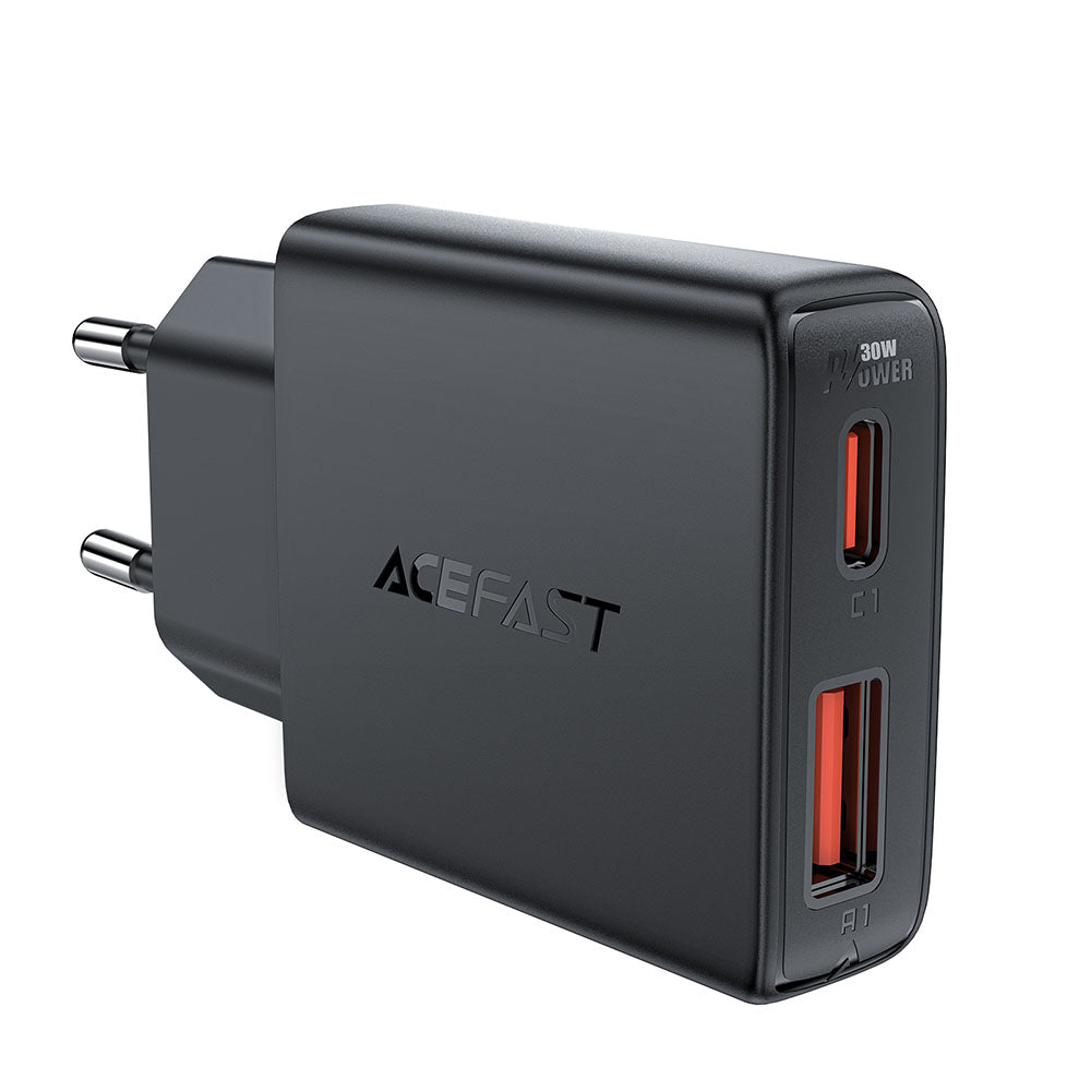 Nätverksladdare Acefast A69, 30W, 3A, 1 x USB-A - 1 x USB-C, Svart