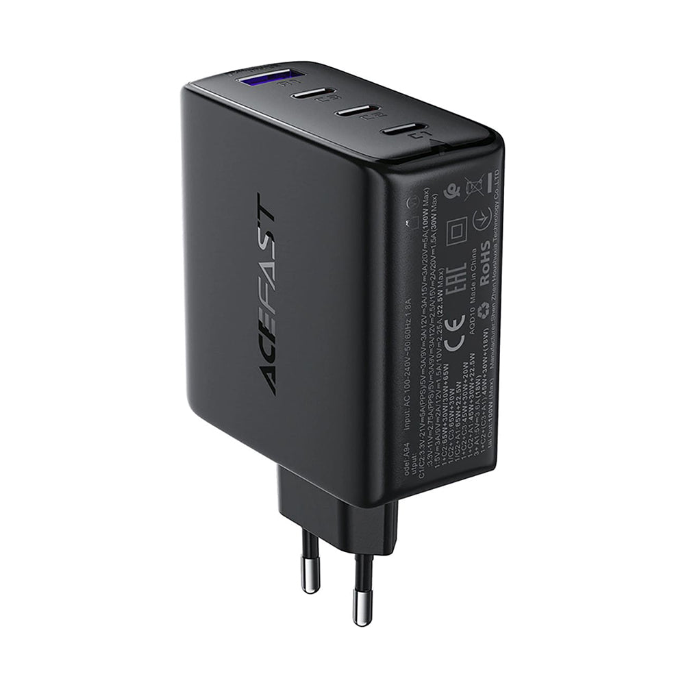Nätverksladdare Acefast A94, 100W, 5A, 1 x USB-A - 3 x USB-C, Svart