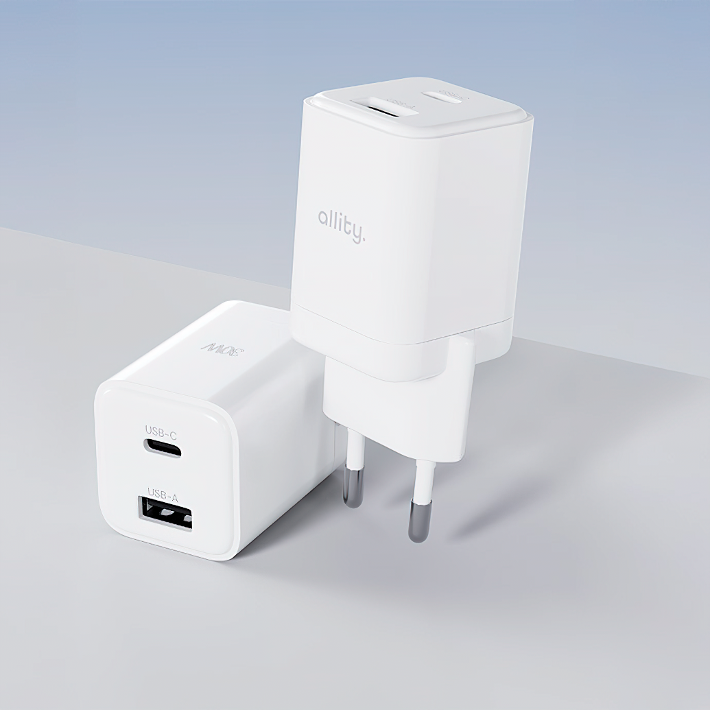 Nätverksladdare Allity. ATC-01-30WAC Mini, 30W, 3A, 1 x USB-A - 1 x USB-C, Vit