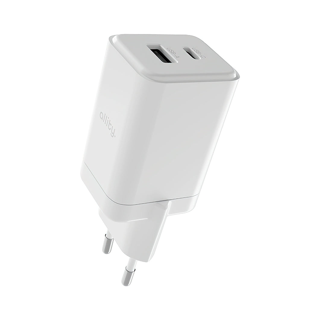 Allity Nätverksladdare. ATC-01-45WCC Fast, 45W, 3A, 1 x USB-A - 1 x USB-C, Vit.