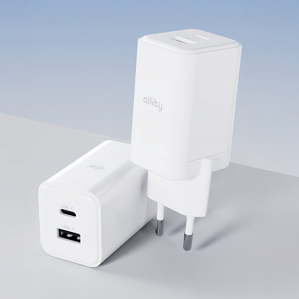 Allity Nätverksladdare. ATC-01-45WCC Fast, 45W, 3A, 1 x USB-A - 1 x USB-C, Vit.