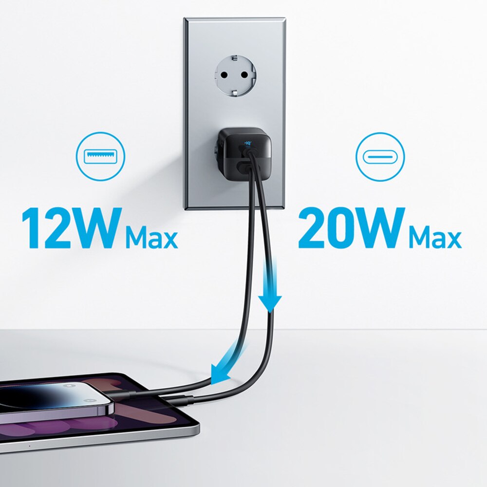 Anker 323 Nätverksladdare, 33W, 3A, 1 x USB-A - 1 x USB-C, Svart A2331G11