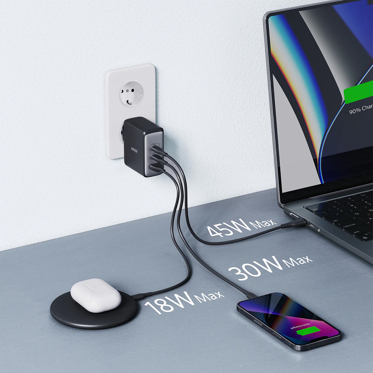 Nätverksladdare Anker 736 Nano II, 100W, 3A, 1 x USB-A - 2 x USB-C, Svart A2145G11