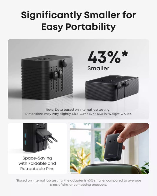 Anker Nano Travel Nätverksladdare, 20W, 3A, 2 x USB-A - 2 x USB-C, Svart A9215H11