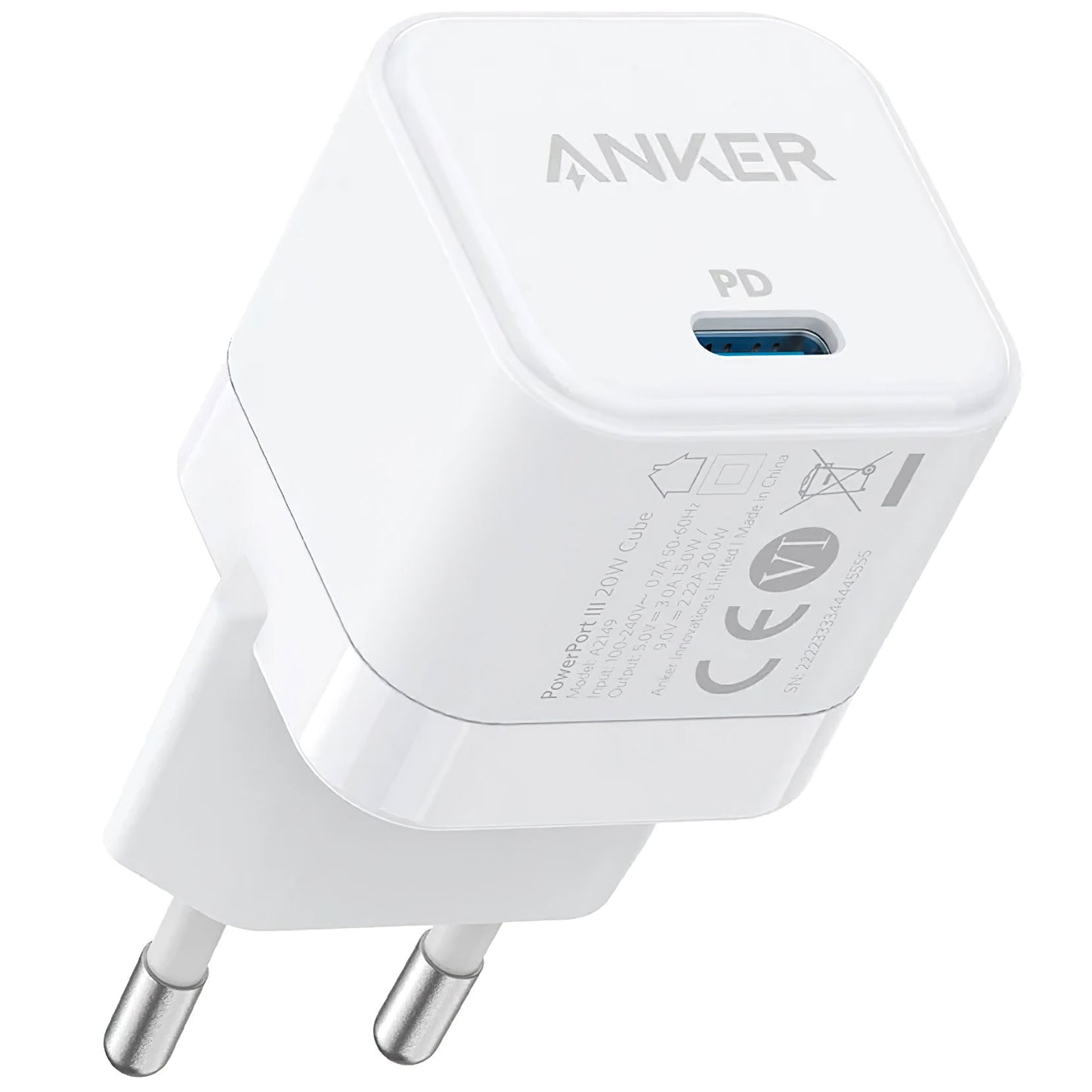 Anker PowerPort III Cube Nätverksladdare, 20W, 3A, 1 x USB-C, Vit A2149G21