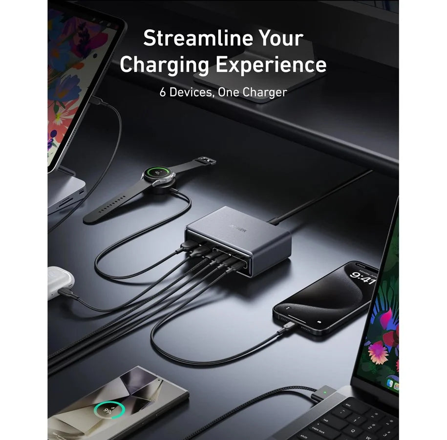 Anker Prime Station Laddare, 200W, 3A, 2 x USB-A - 4 x USB-C, Svart A2683341