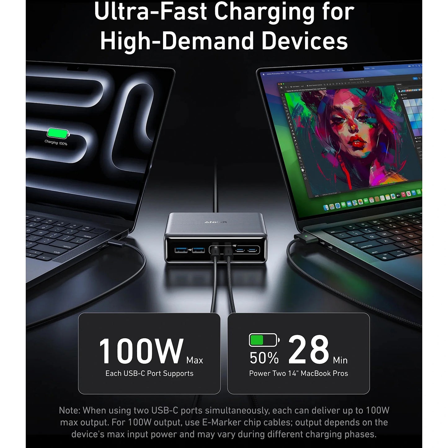 Anker Prime Station Laddare, 200W, 3A, 2 x USB-A - 4 x USB-C, Svart A2683341