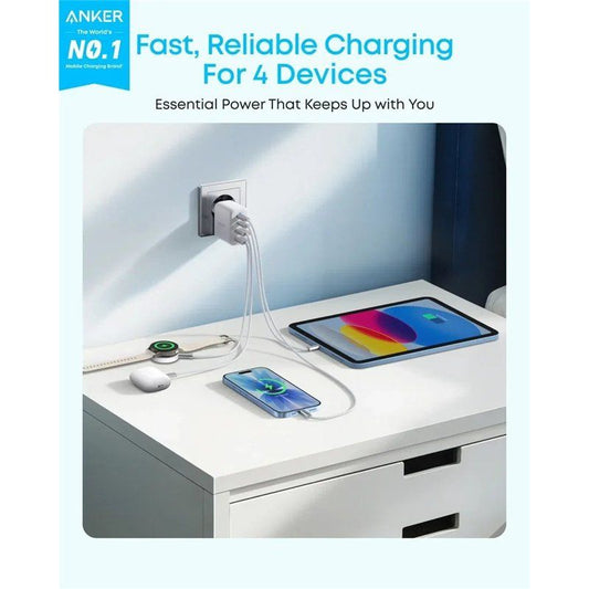 Anker Zolo Nätadapter, 50W, 3A, 2 x USB-A - 2 x USB-C, Vit A121EG21
