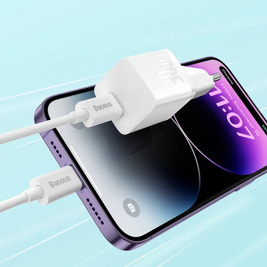 Baseus GaN Mini 1C Nätverksladdare, 30W, 3A, 1 x USB-C, Blå CCGN070603