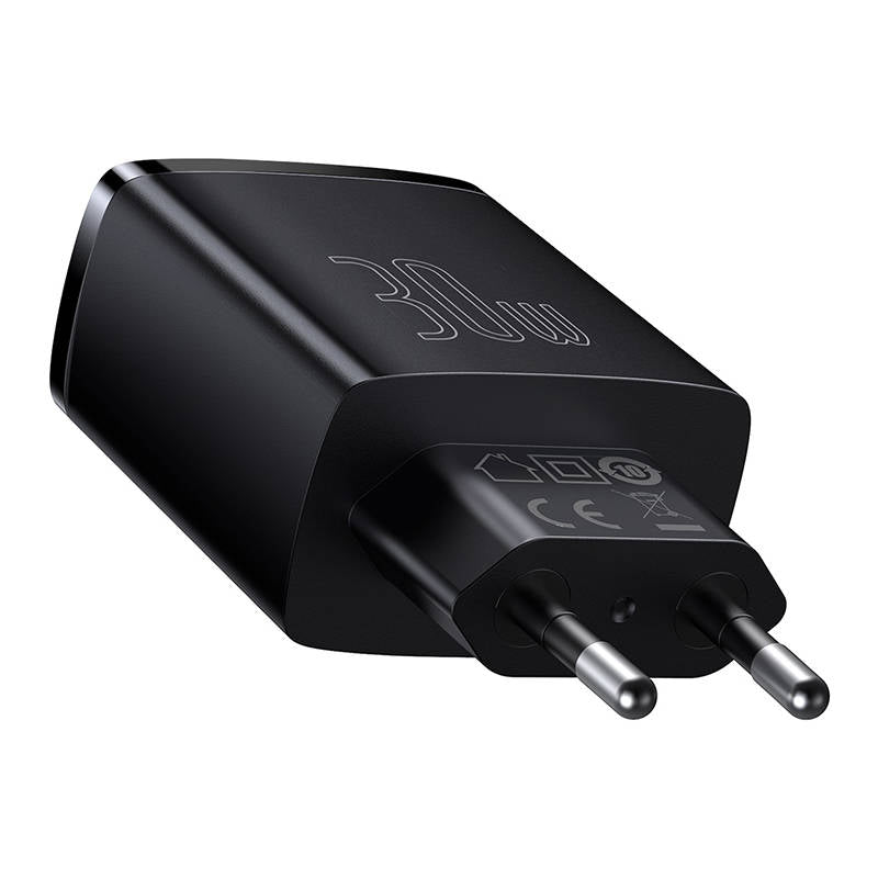 Baseus kompakt nätverksladdare, 30W, 3A, 1 x USB-C - 2 x USB-A, svart CCXJ-E01