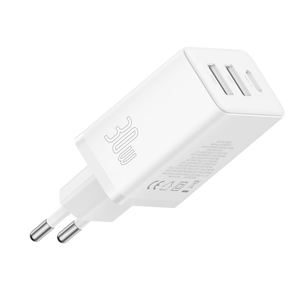 Baseus Cube nätverksladdare, 30W, 3A, 2 x USB-A - 1 x USB-C, Vit P10111402213-00