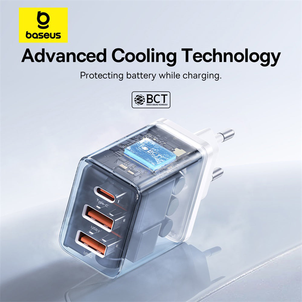 Baseus Cube nätverksladdare, 30W, 3A, 2 x USB-A - 1 x USB-C, Vit P10111402213-00