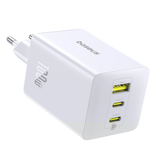 Baseus EnerFill FE11 nätverksladdare, 100W, 5A, 1 x USB-A - 2 x USB-C, Vit P10182102213-00