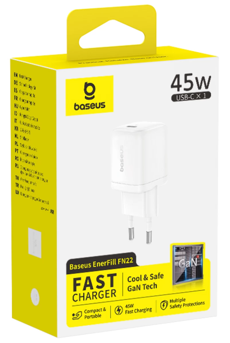 Baseus EnerFill FN22 nätladdare, 45 W, 3 A, 1 x USB-C, vit E0123301