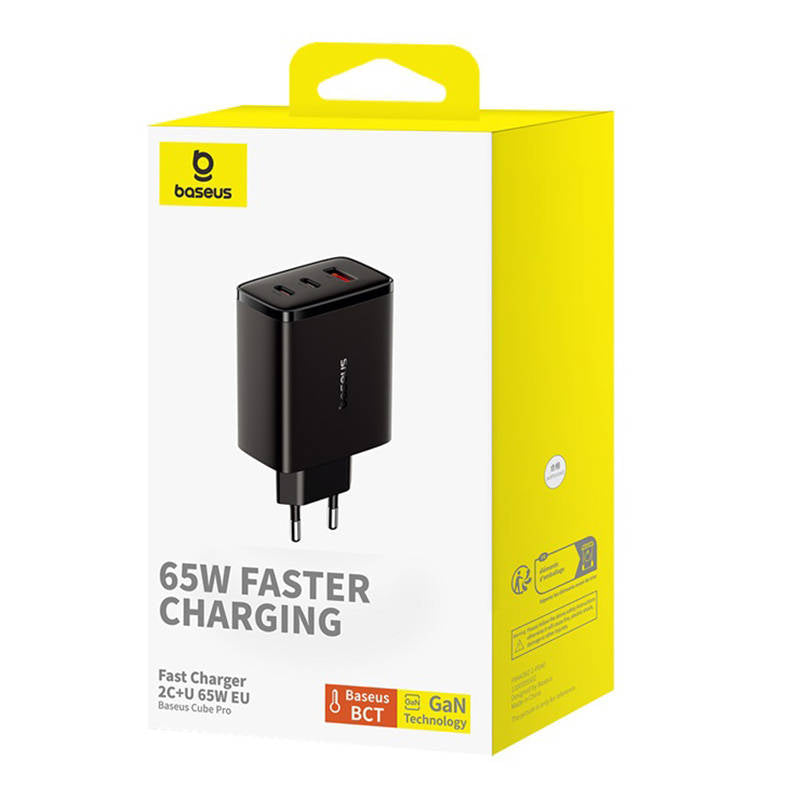 Baseus Cube Pro nätverksladdare, 65W, 3.25A, 1 x USB-A - 2 x USB-C, Svart P10152301113-00