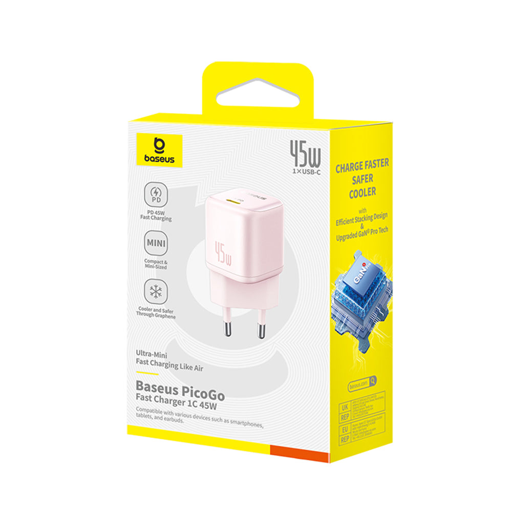 Nätverksladdare Baseus PicoGo, 45W, 3A, 1 x USB-C, Rosa P10176800413-00