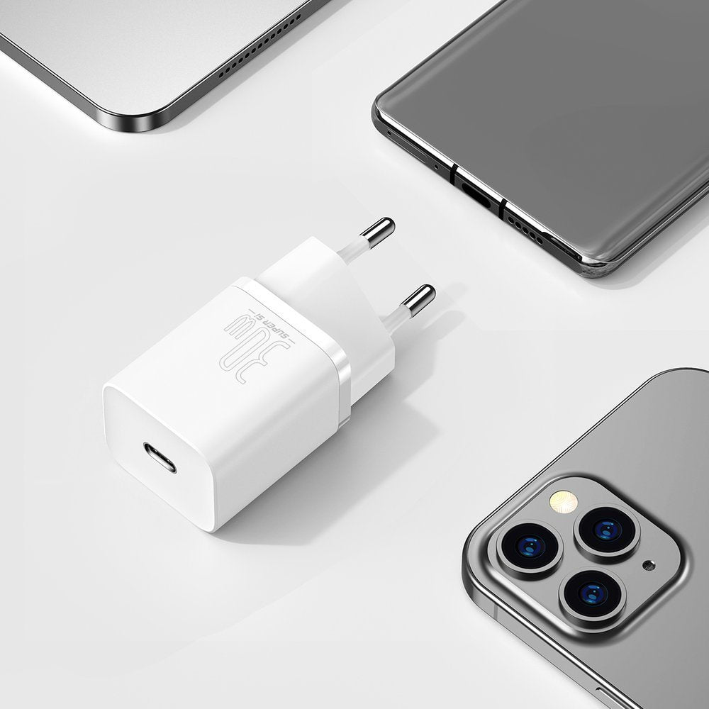 Nätverksladdare Baseus Super Si 1C, 30W, 3A, 1 x USB-C, Vit CCSUP-J02